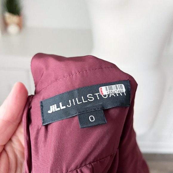 Jill Stuart | Burgundy Floral Print Pleated Zola Midi Dress | 0 - Picture 7 of 10